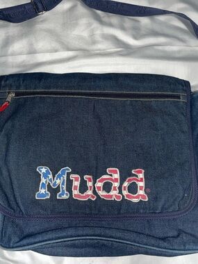 Vintage Y2K Mudd USA Denim Crossbody Messenger Bag Red White Blue Pockets